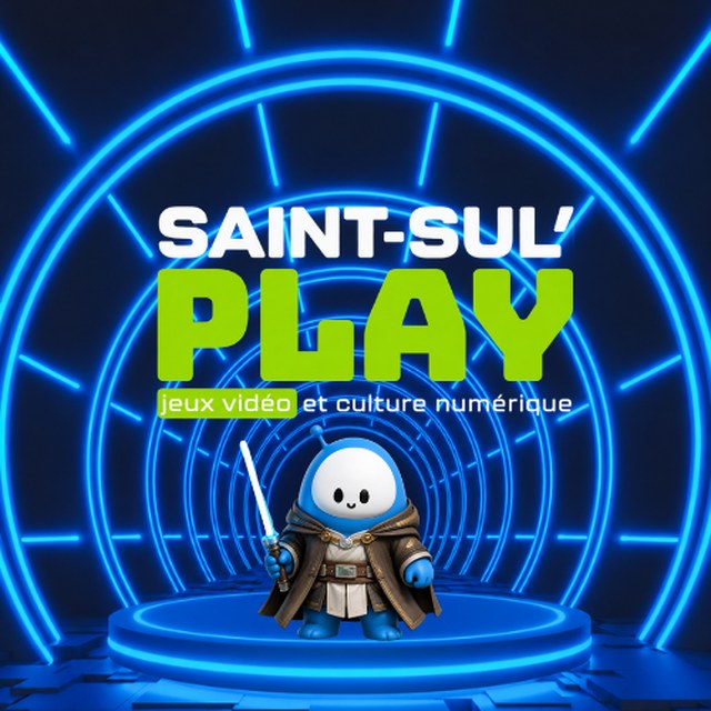 Mascotte de Saint-Sul'Play sur son podium néon